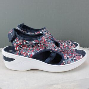 Bzees Dream Sandals Womens 10 Navy Floral Slip On Comfort